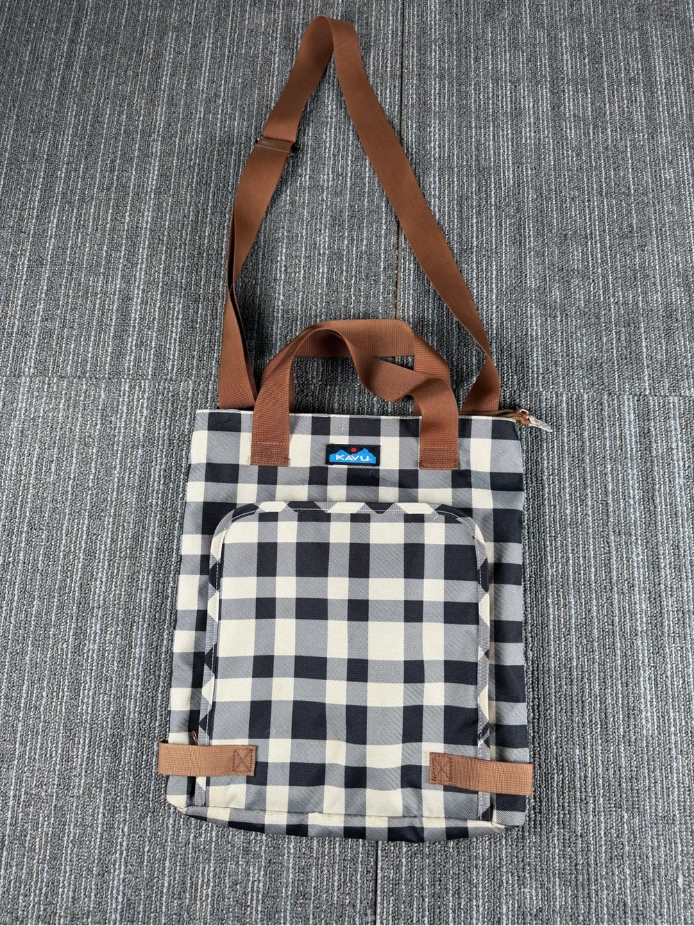 KAVU Black White Plaid Crossbody Shoup Coup Tote Bag